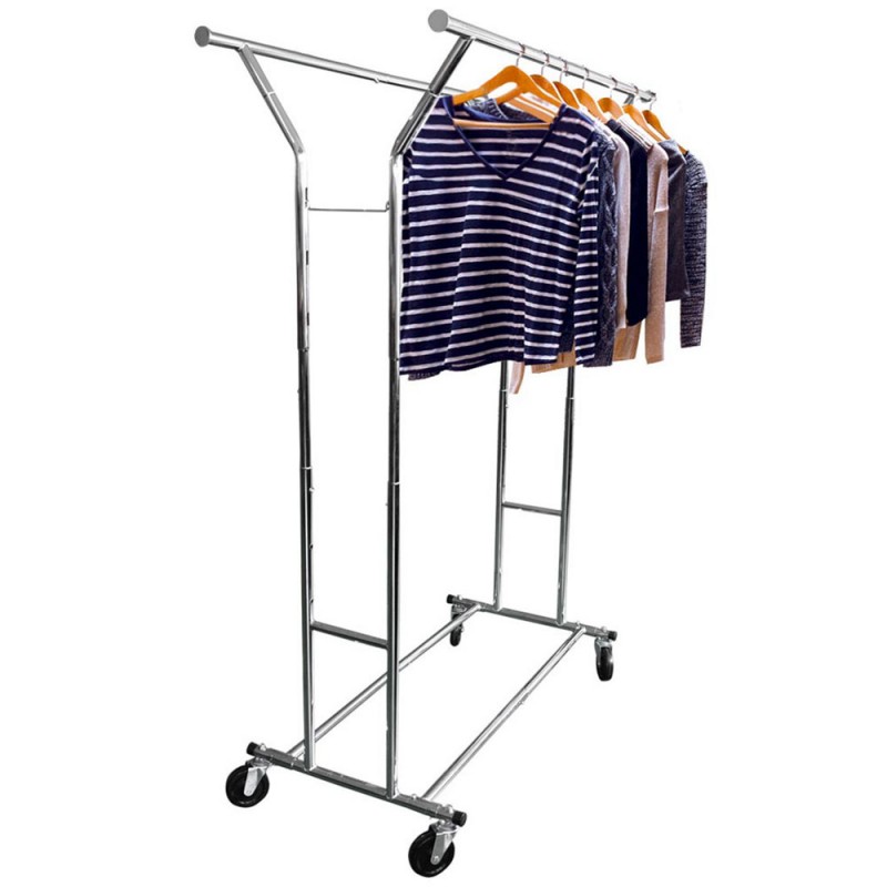 New Portable Double Garment Rack Hanger Holder Grade Adjustable