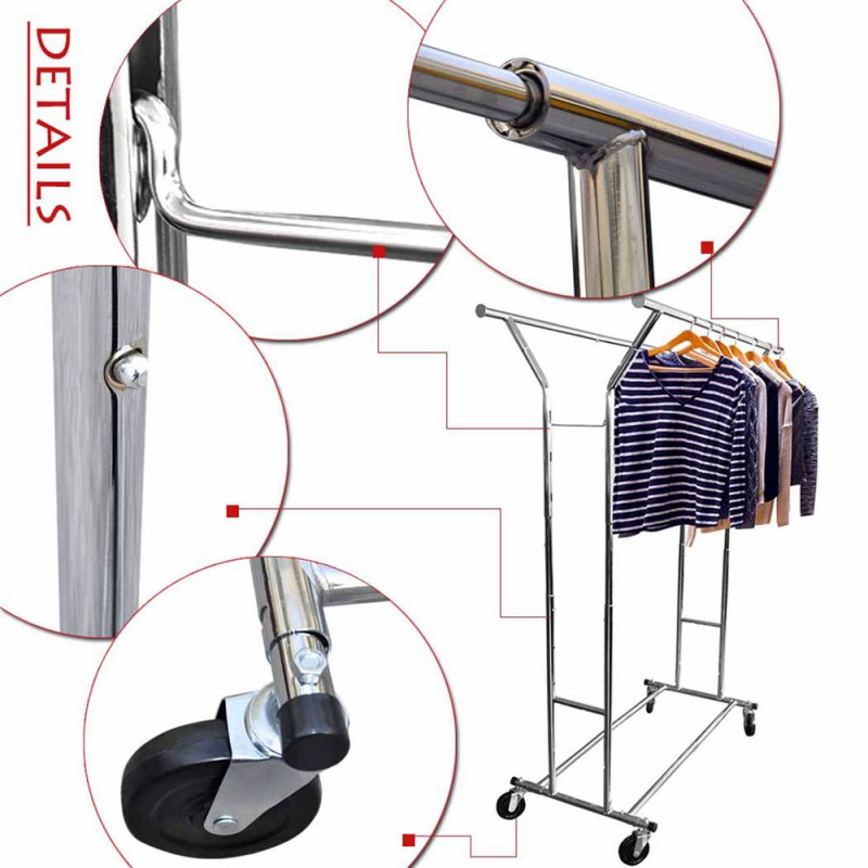 New Portable Double Garment Rack Hanger Holder Grade Adjustable