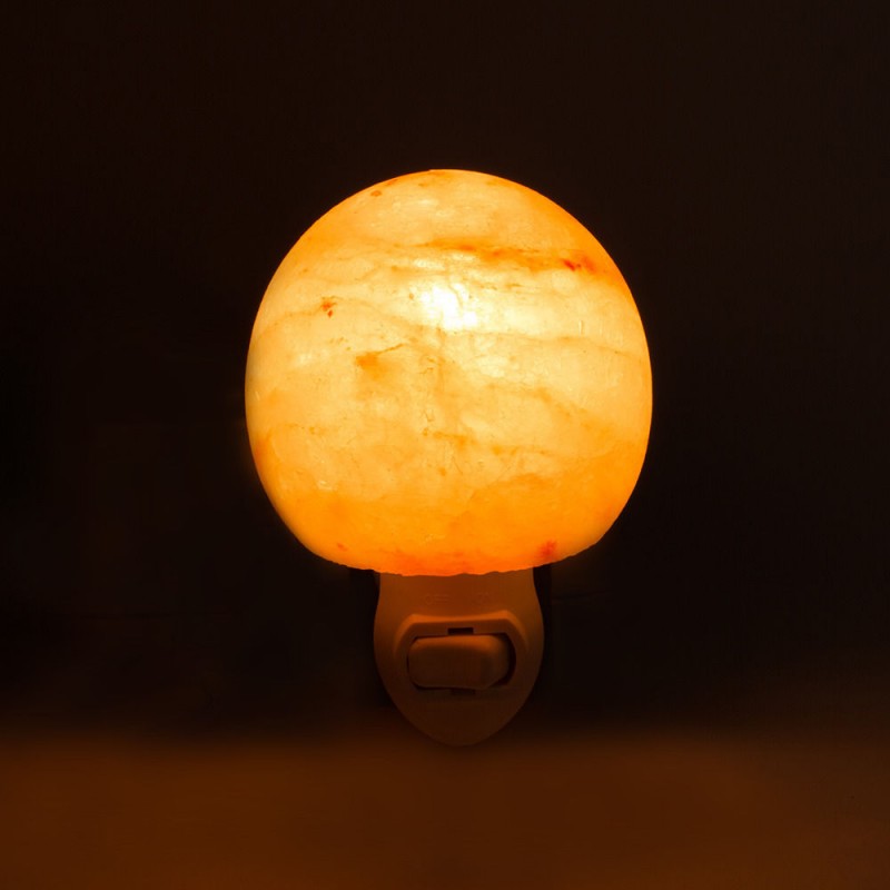 Natural Rock Salt Himalaya Salt Lamp Exquisite Sphere Air Purifier with Wood Base Amber Alimart