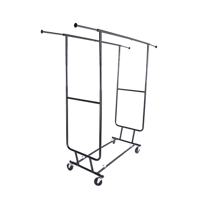 Heavy Duty Steel Doublebar Clothes Rack Black and Chrome Plated Alimart