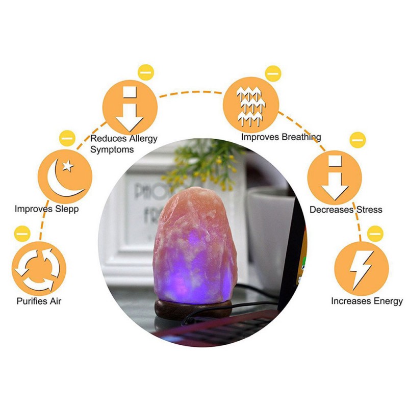 Natural Rock Himalaya Salt Lamp USB Powered 7 LED Colors Alimart