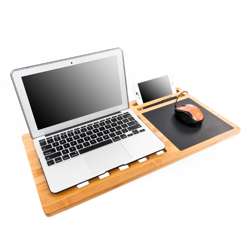 Portable Practical Bamboo Tabletop Laptop Holder with Mouse Mat Wood