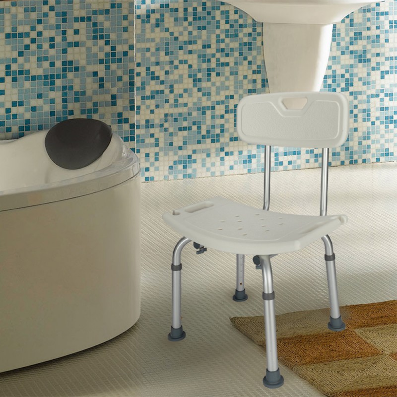 Elderly Bath Chair with Backrest Mefeir Aluminum Alloy White Alimart