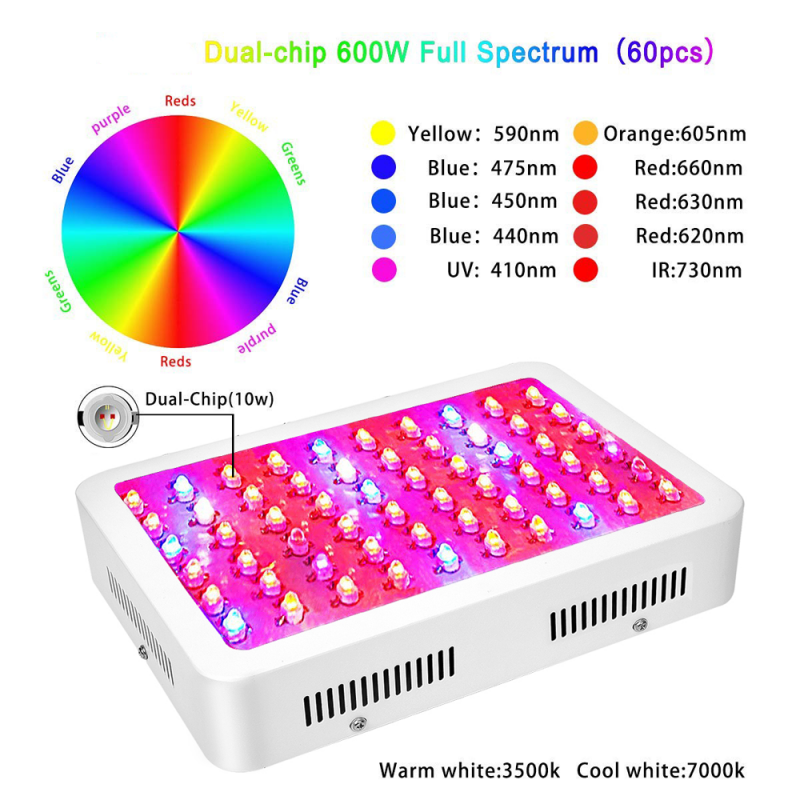 600W LED Grow Light Full Spectrum Hydroponic Veg Flower