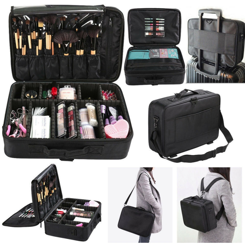 3lay Makeup Train Case Cosmetic Travel Storage Organizer Dividers Bag