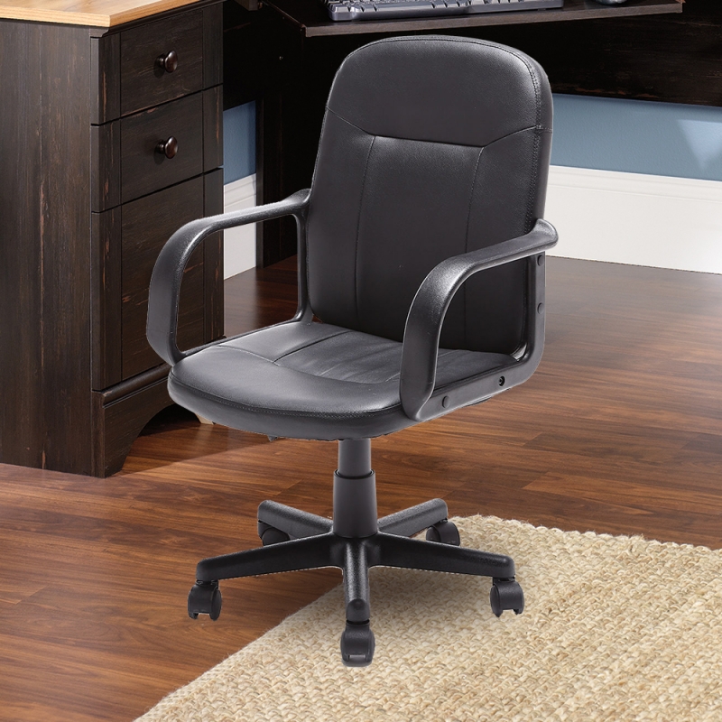 High Strength PU Leather Office Chair with Wheel Black Alimart