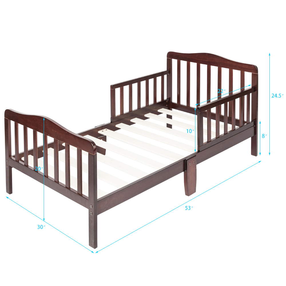 Wooden Baby Toddler Bed Safety Guardrails Espresso Alimart