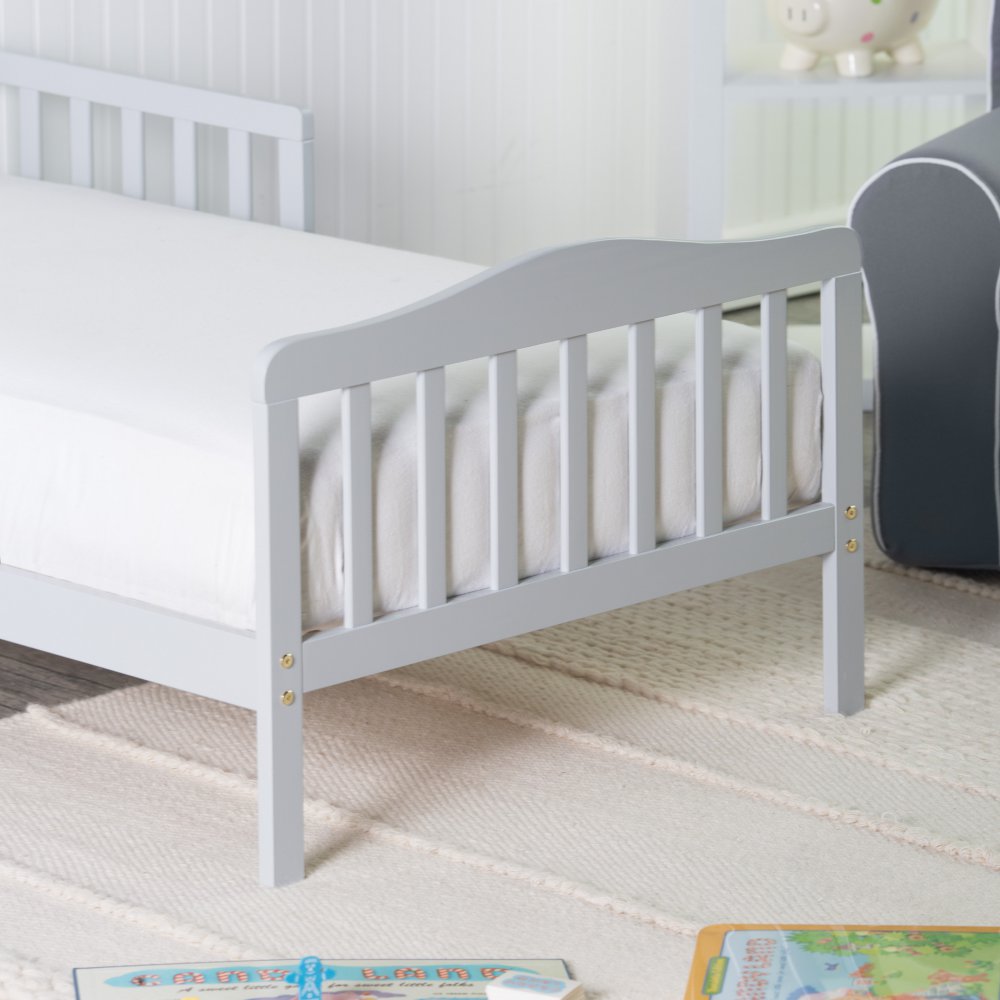 Wooden Baby Toddler Bed Safety Guardrails Gray Alimart