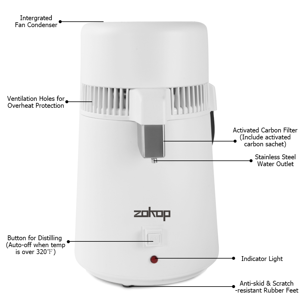 ZOKOP ZB1 4L Countertop Home Water Distiller Machine Fully Upgraded